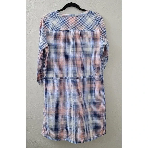Columbia Women's Dress 3/4 Sleeve Size Large Blue Coral 100% Cotton Checkered - Picture 3 of 7